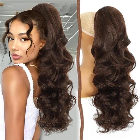 26 Inch Claw Clip in Ponytail Extensions Dark Chocolate Brown